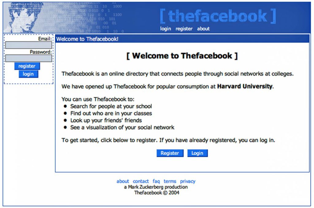 "The Facebook" im Jahr 2004 nach Veröffentlichung