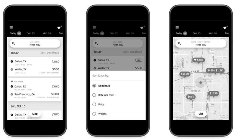 Die App von Uber Freight zeigt die angebotenen Transporte einschließlich der Konditionen. 