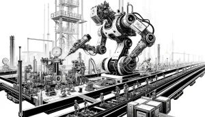 Industrieroboter in einer automatisierten Produktionslinie repräsentieren Deutschlands Spitzenposition in der globalen Robotik.