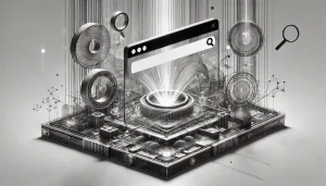 AI interface, web search screen, futuristic design, computer display, minimalistic layout
