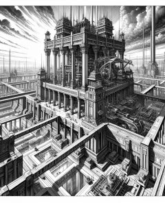 ai-courtroom-financial-documents-scales-trading-floor