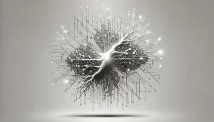 neuron, computational circuit, glowing center, minimalistic background, detailed line art