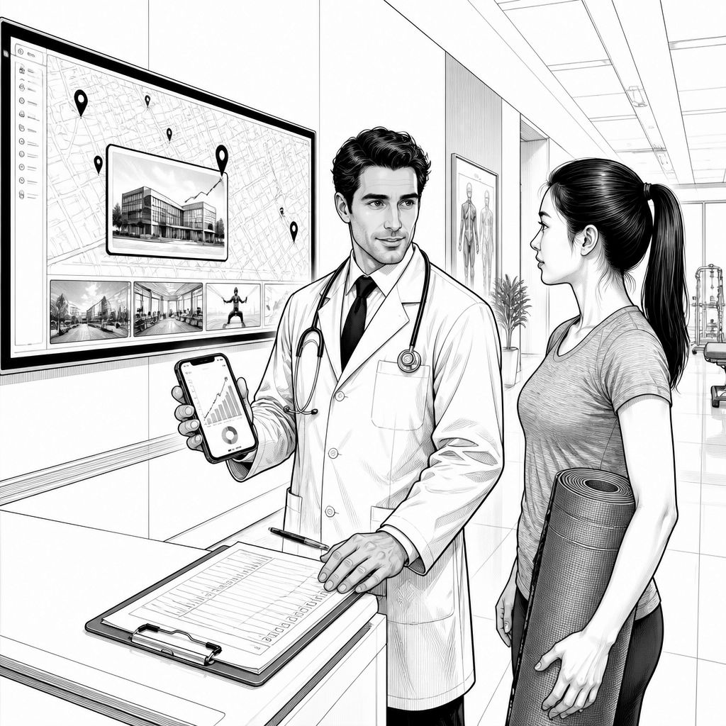 Bewegungslandkarte verknüpft Physiotherapie, digitale Übungen und Sportangebote Bewegungslandkarte verknüpft Physiotherapie, digitale Übungen und Sportangebote