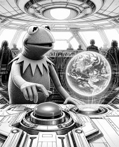 ai-muppets-in-space-kermit-red-button-hologram-earth