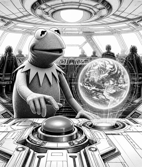 ai-muppets-in-space-kermit-red-button-hologram-earth
