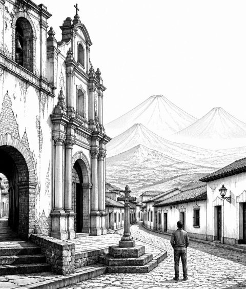 ai-antigua-guatemala-colonial-street-vulcano-view