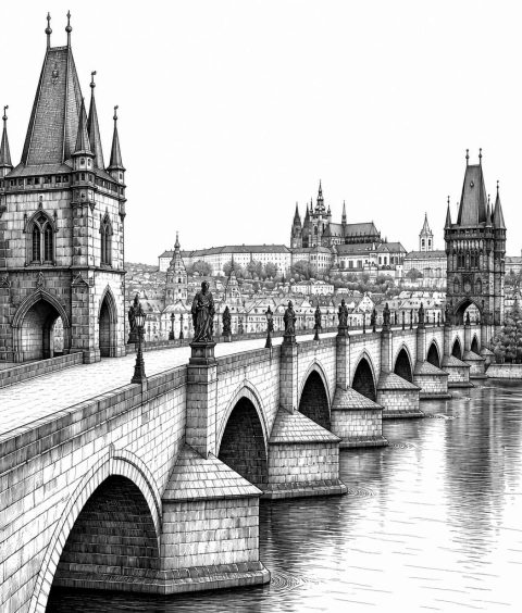 ai-karlsbruecke-prag-steinbogen-moldau