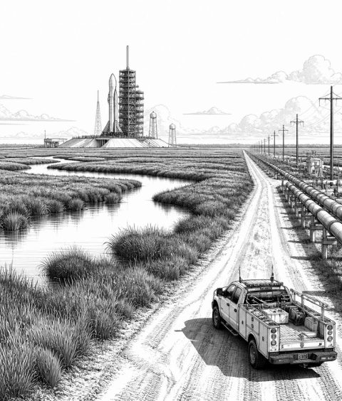 ai-spacex-starship-pecan-island-marshland