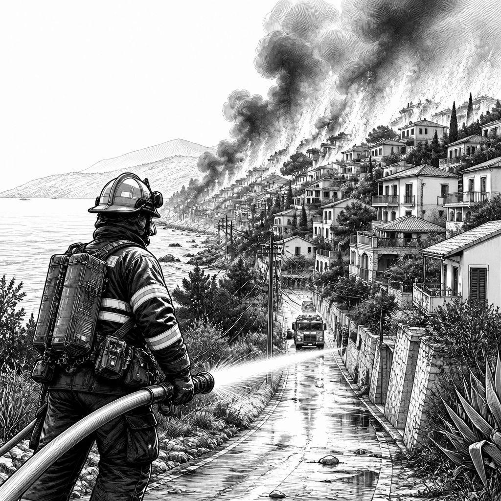Waldbrände in Griechenland: Porto Germeno bei Athen, laut Angaben bis zu 100 Häuser betroffen Waldbrände in Griechenland: Porto Germeno bei Athen, laut Angaben bis zu 100 Häuser betroffen