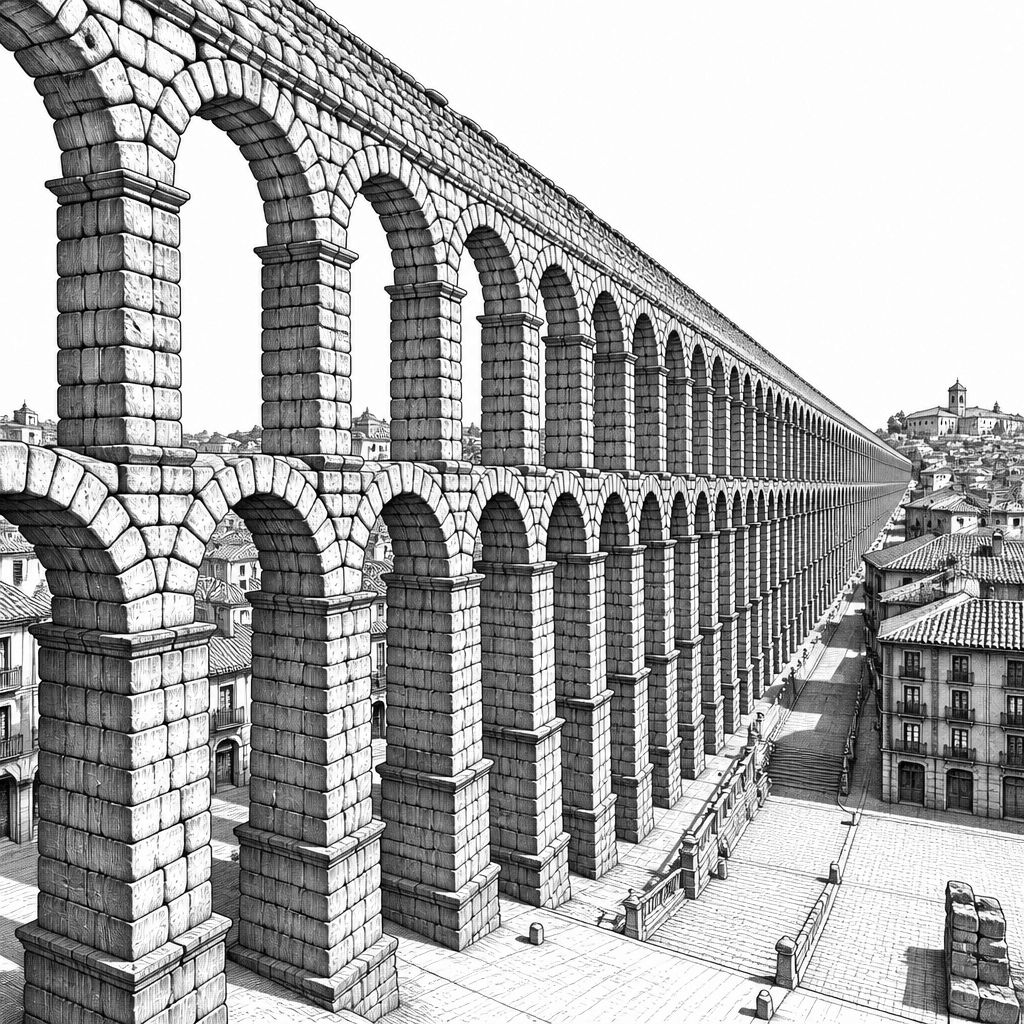 Acueducto de Segovia: Römischer Wasserkanal aus Granit mit 28,5 Metern Höhe Acueducto de Segovia: Römischer Wasserkanal aus Granit mit 28,5 Metern Höhe