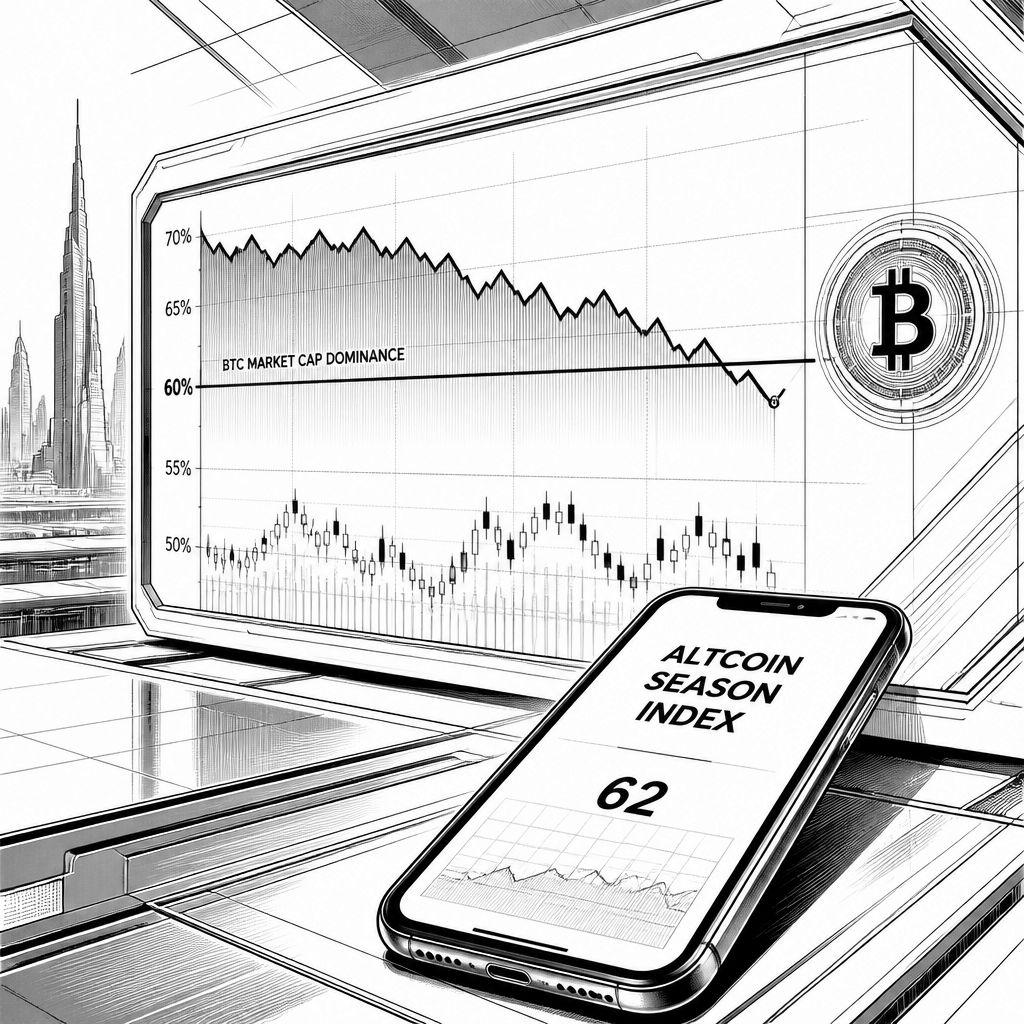 Bitcoin-Dominanz knapp unter 60%: Was das für Altcoin-Phasen bedeuten kann Bitcoin-Dominanz knapp unter 60%: Was das für Altcoin-Phasen bedeuten kann