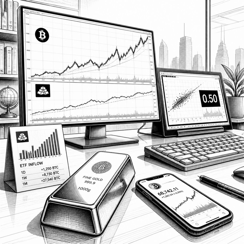 Bitcoin oder Gold: Was die 90-Tage-Korrelation und ETF-Zuflüsse bedeuten Bitcoin oder Gold: Was die 90-Tage-Korrelation und ETF-Zuflüsse bedeuten