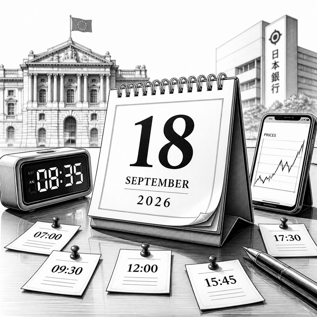 Tagesvorschau: Die wichtigsten Wirtschafts- und Notenbanktermine am 18. September 2026 Tagesvorschau: Die wichtigsten Wirtschafts- und Notenbanktermine am 18. September 2026