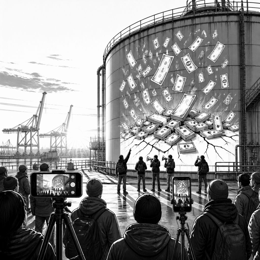 Greenpeace protestiert mit Geldregen an Tanklager in Hamburg und fordert 9-Euro-Ticket Greenpeace protestiert mit Geldregen an Tanklager in Hamburg und fordert 9-Euro-Ticket