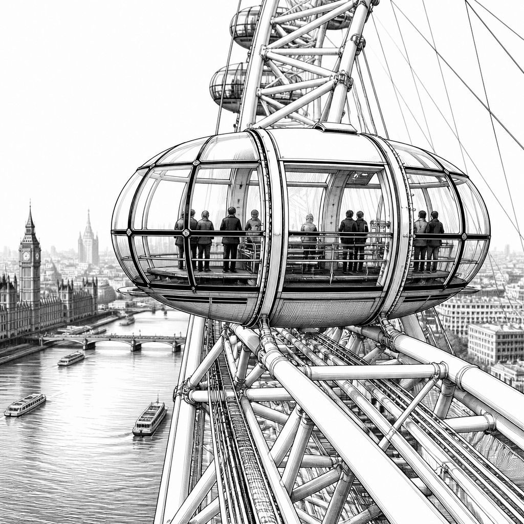 London Eye: Ingenieursbau am Südufer der Themse und sein 360-Grad-Blick London Eye: Ingenieursbau am Südufer der Themse und sein 360-Grad-Blick