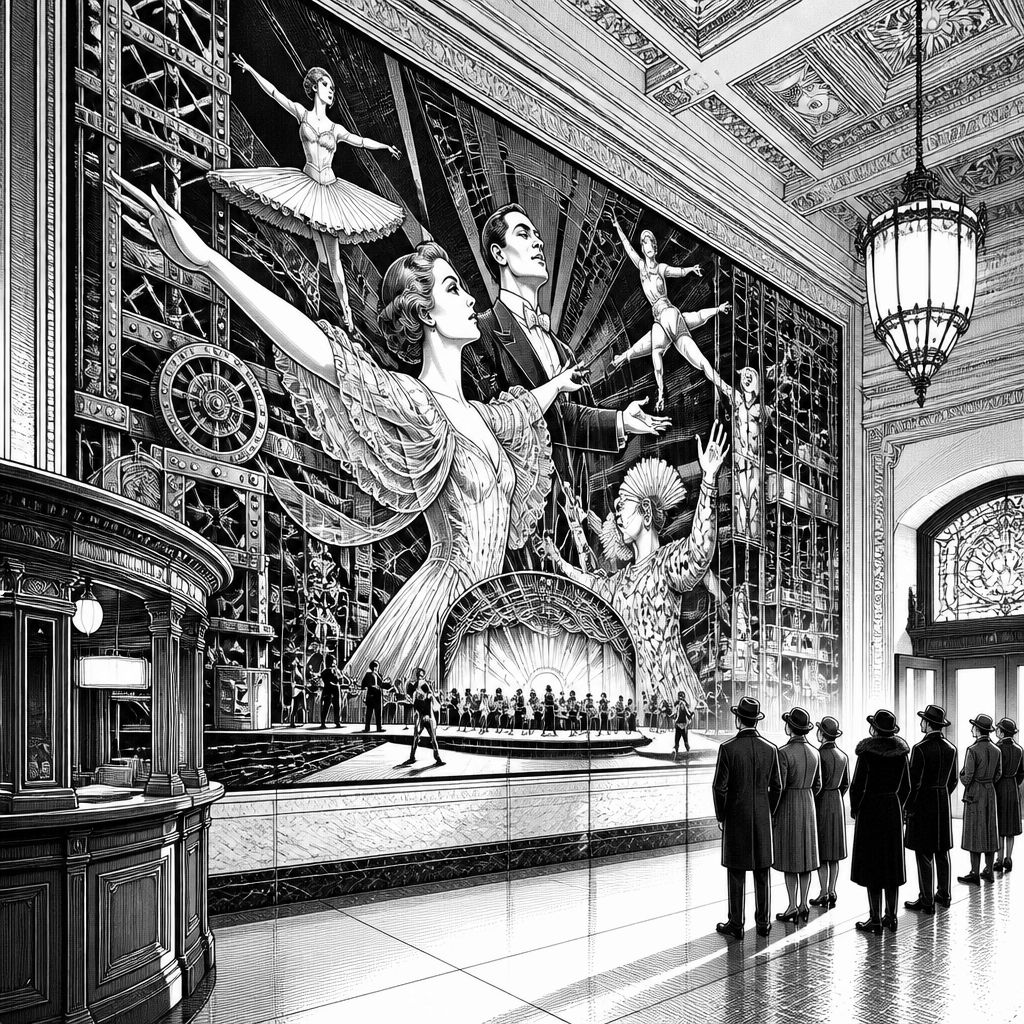Neues Mural im Morton Theatre: Bühne der Erinnerung im Foyer Neues Mural im Morton Theatre: Bühne der Erinnerung im Foyer