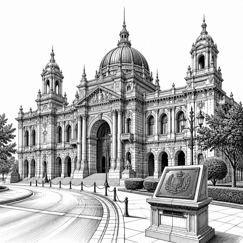 Mysore Palace: Granitfassade, Indo-Saracenic Revival und Museumsblick Mysore Palace: Granitfassade, Indo-Saracenic Revival und Museumsblick