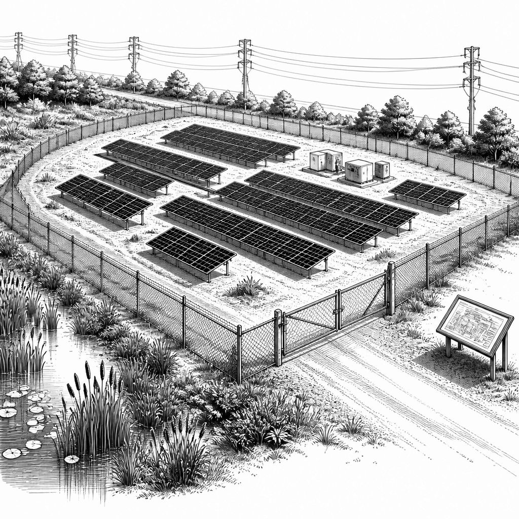 Wie 11 MW Solar trotz Wetlands und Bebauung in Elgin passen Wie 11 MW Solar trotz Wetlands und Bebauung in Elgin passen