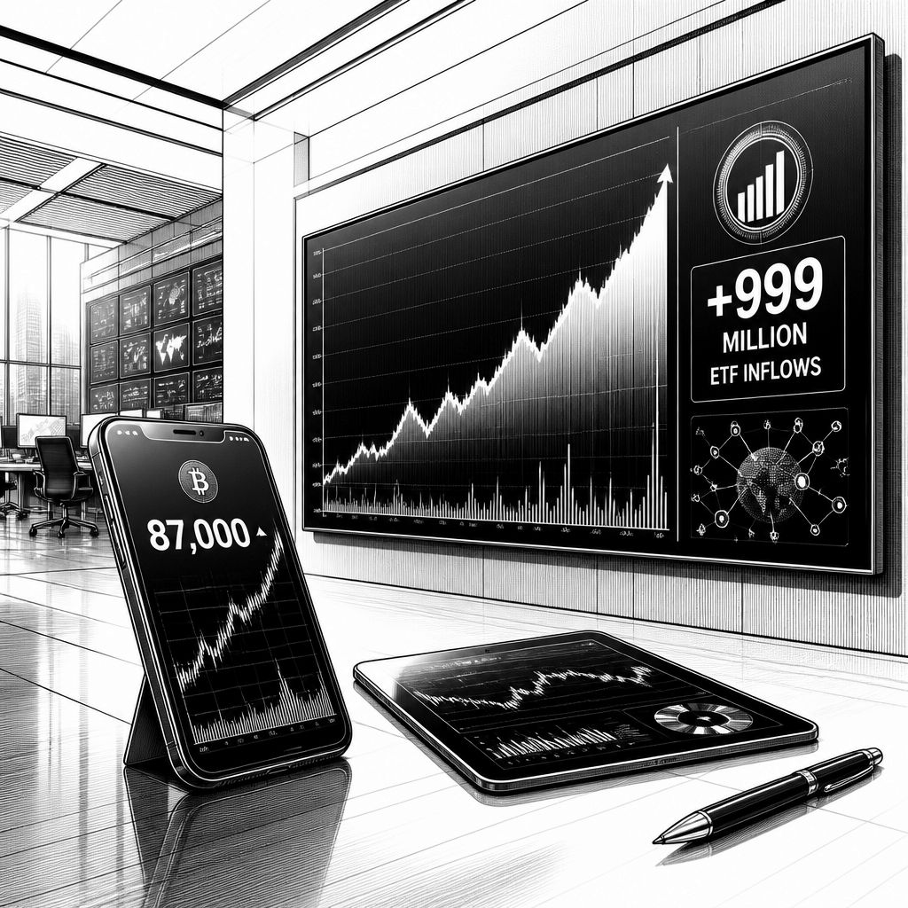 Spot-Bitcoin-ETFs verzeichnen +999 Millionen Zuflüsse – BTC über 87.000 Spot-Bitcoin-ETFs verzeichnen +999 Millionen Zuflüsse – BTC über 87.000