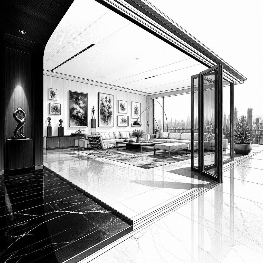 Studio Oink gestaltet Leipziger Penthouse mit faltbaren Glastüren und Kunst Studio Oink gestaltet Leipziger Penthouse mit faltbaren Glastüren und Kunst