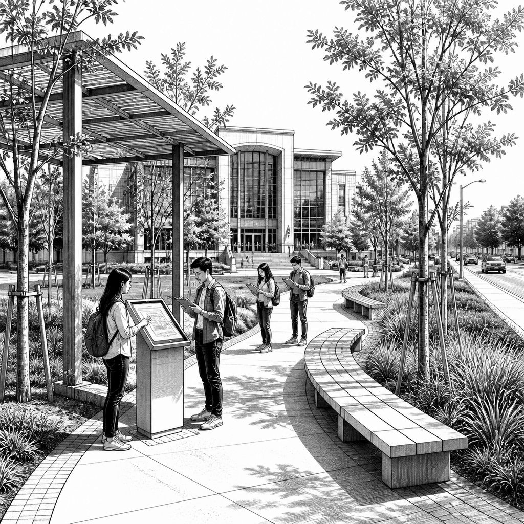 UTA plant Neugestaltung der Library Green mit mehr Grün, Schatten und Ruhe UTA plant Neugestaltung der Library Green mit mehr Grün, Schatten und Ruhe