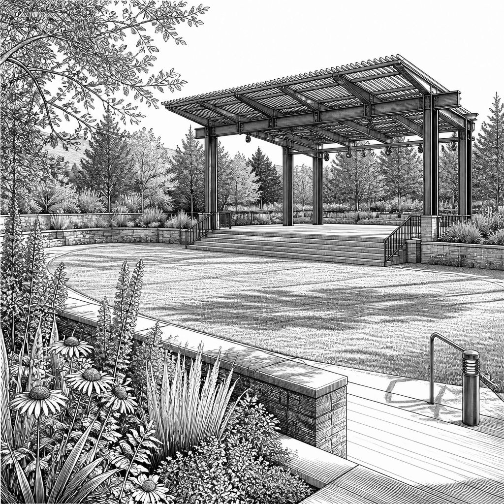 Community Venue Garden in Durango: Bühne, Stromversorgung und Buchung wie im Bibliotheks-System Community Venue Garden in Durango: Bühne, Stromversorgung und Buchung wie im Bibliotheks-System