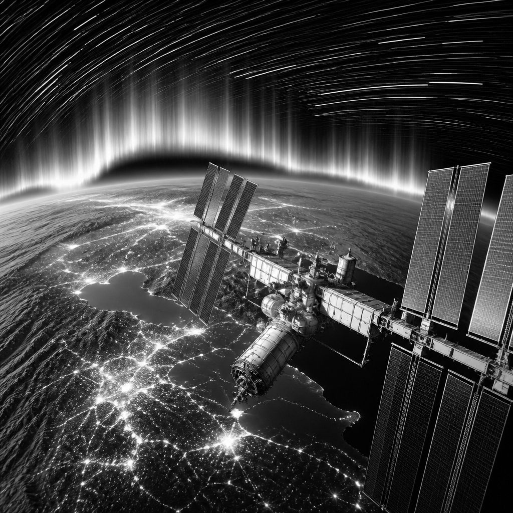 ISS-Foto zeigt Stadtlichter, Polarlichter und Sternspuren in einem Langzeitbild ISS-Foto zeigt Stadtlichter, Polarlichter und Sternspuren in einem Langzeitbild