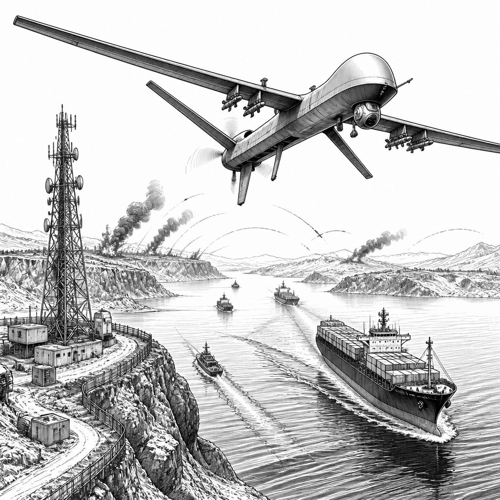 Jemen-Konflikt trifft Technik: Drohnen, Sendeinfrastruktur und Schifffahrt bei Bab al-Mandab Jemen-Konflikt trifft Technik: Drohnen, Sendeinfrastruktur und Schifffahrt bei Bab al-Mandab