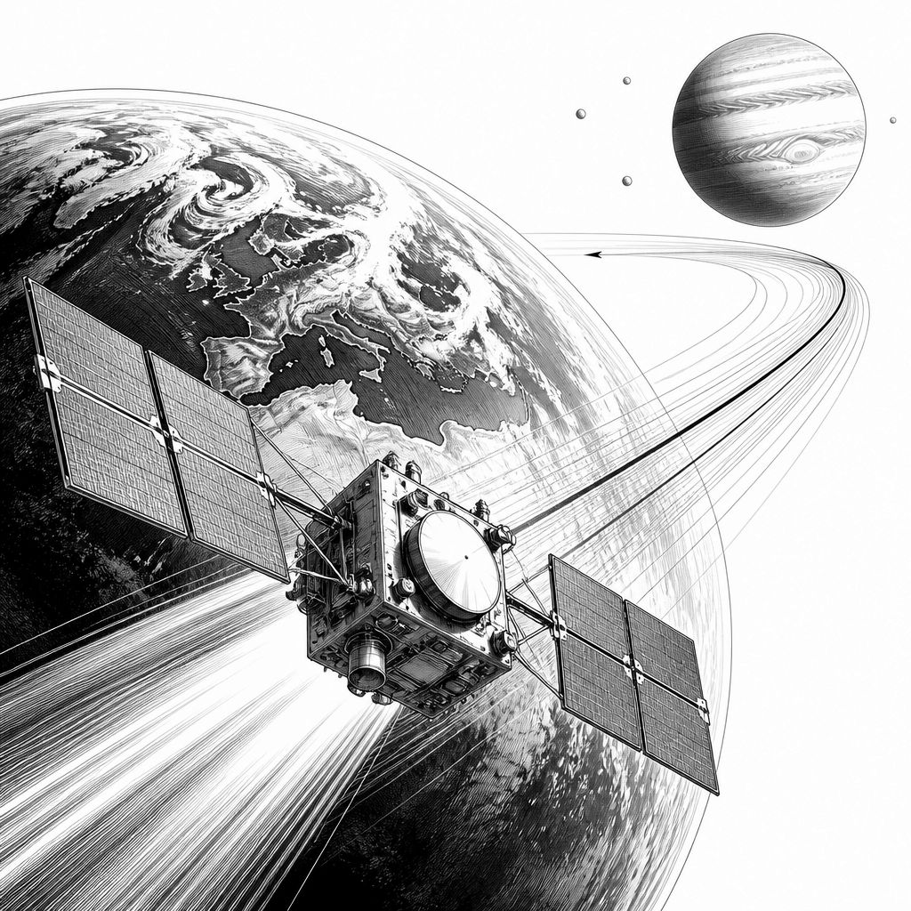 JUICE erhält durch Erdenvorbeiflug Tempo-Boost für die Reise zu Jupiter JUICE erhält durch Erdenvorbeiflug Tempo-Boost für die Reise zu Jupiter
