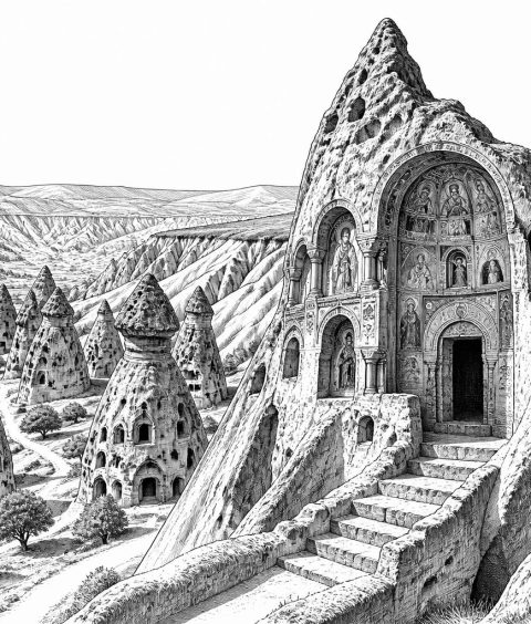 kapadokya-bei-goreme-feenkamine-tuff-felskirchen