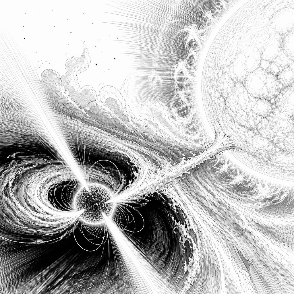 XRISM beobachtet, wie ein Neutronenstern aus Hypergiganten-Wind Plasma einsammelt XRISM beobachtet, wie ein Neutronenstern aus Hypergiganten-Wind Plasma einsammelt