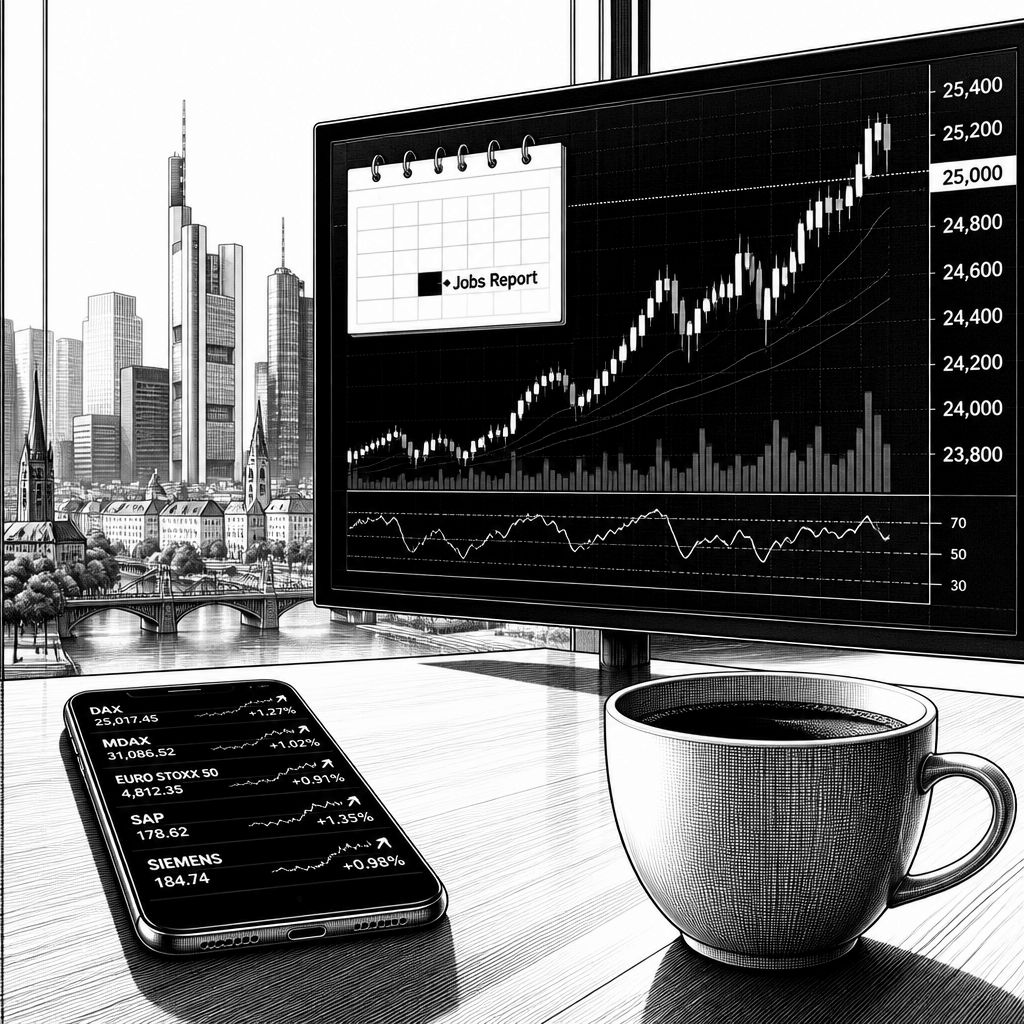 DAX zum Start über 25.000 Punkte: US-Jobbericht treibt Anleger DAX zum Start über 25.000 Punkte: US-Jobbericht treibt Anleger
