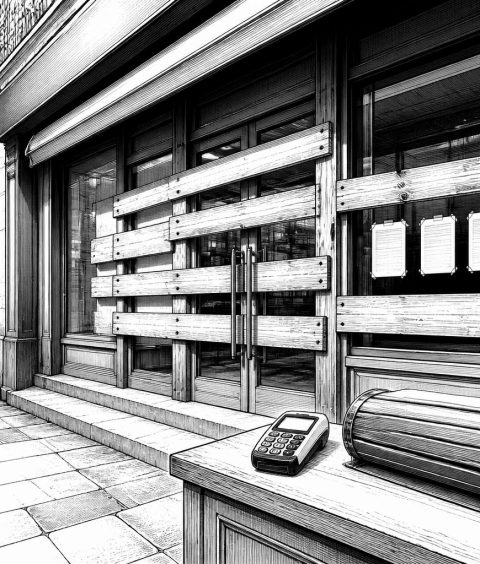 ai-france-retail-protests-boarded-storefront