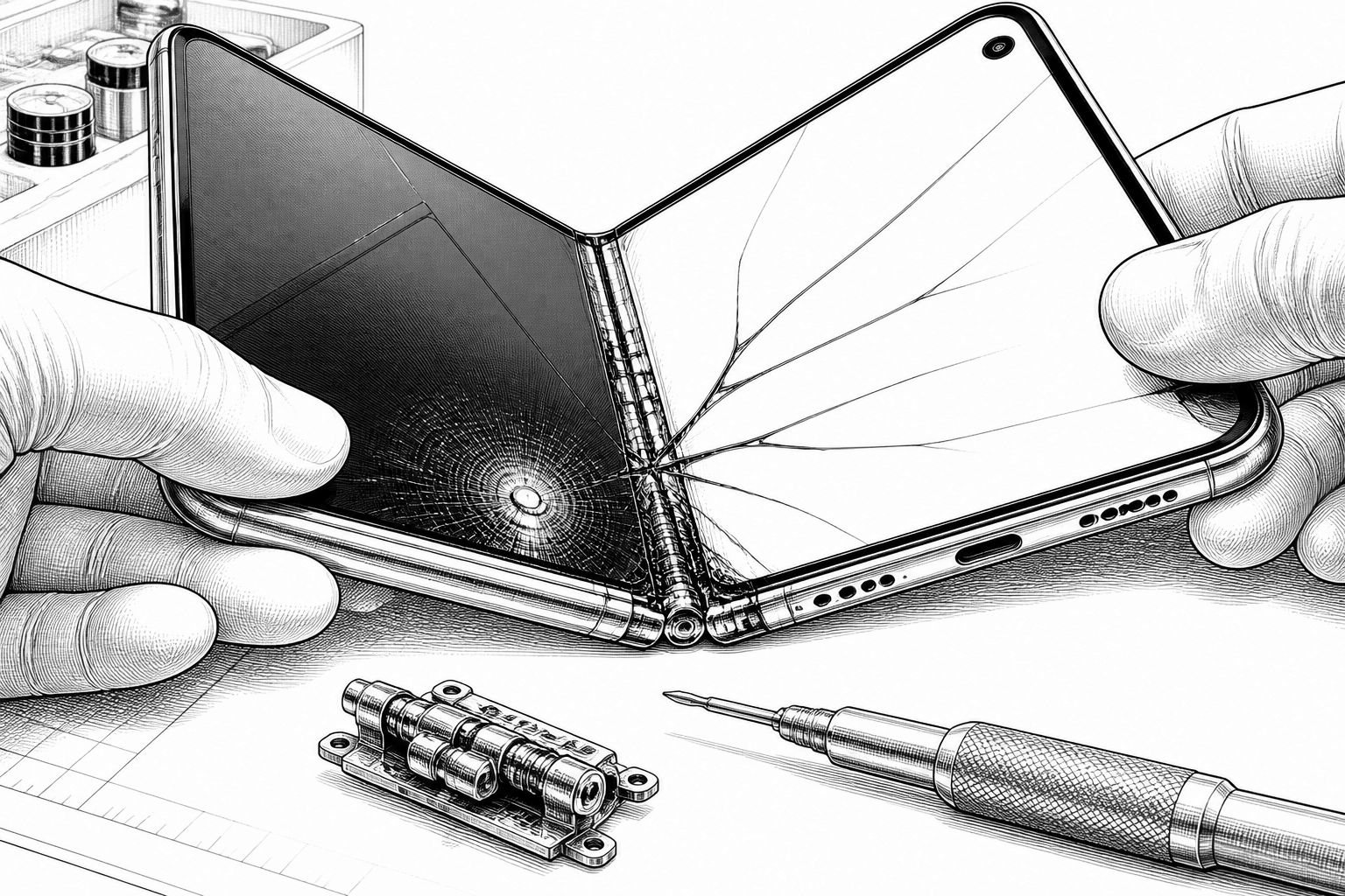 iPhone Duo: Rissmuster an Display könnte mit defektem Scharnierteil zusammenhängen iPhone Duo: Rissmuster an Display könnte mit defektem Scharnierteil zusammenhängen
