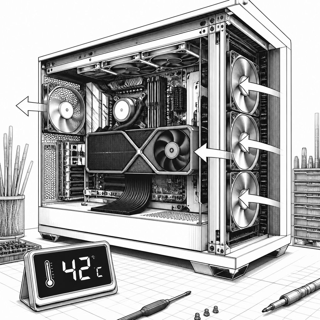 PC-Kühlung mit seitlicher GPU: 16,7 °C weniger Kerntemperatur PC-Kühlung mit seitlicher GPU: 16,7 °C weniger Kerntemperatur