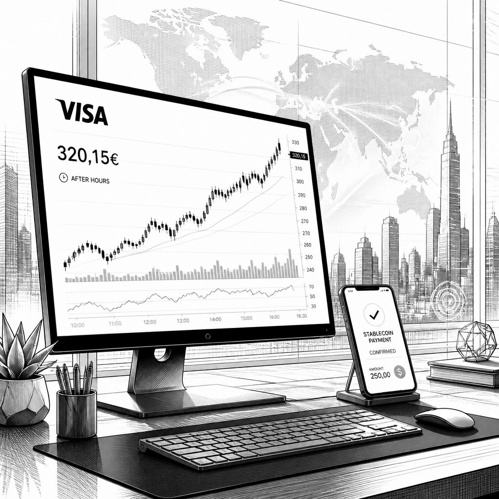 Visa-Aktie nachbörslich bei 320,15 Euro: Plus dank Stablecoin-Impulsen Visa-Aktie nachbörslich bei 320,15 Euro: Plus dank Stablecoin-Impulsen