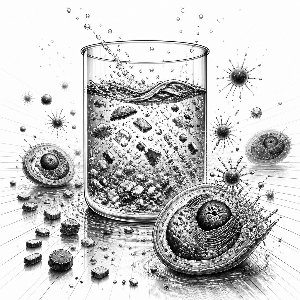 Mikroplastik und Wasser: Wie reaktive Sauerstoffspezies Zellen beschädigen könnten Mikroplastik und Wasser: Wie reaktive Sauerstoffspezies Zellen beschädigen könnten