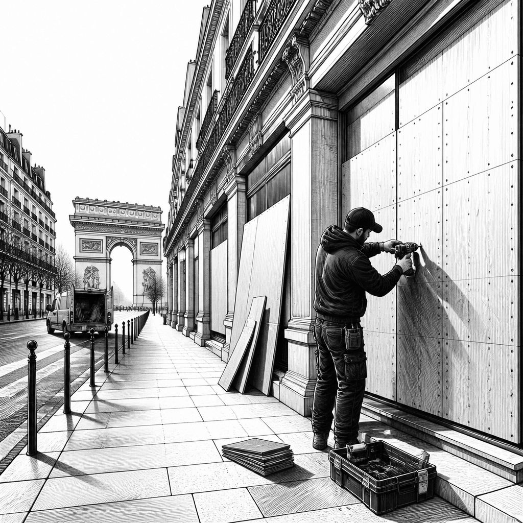 Paris rüstet sich gegen neue Proteste: Schaufenster gesichert, Innenstadt wird vorbereitet Paris rüstet sich gegen neue Proteste: Schaufenster gesichert, Innenstadt wird vorbereitet